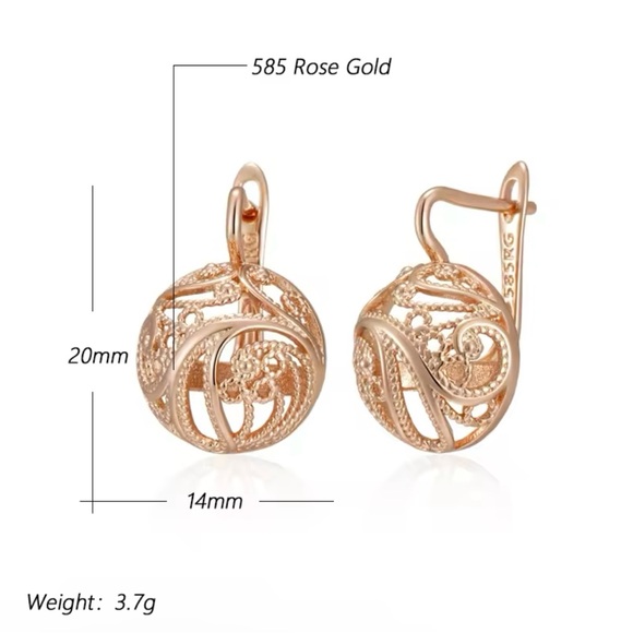 585 Rose Gold Color Vintage Ball Earrings Lace Gold earrings - Picture 2 of 5